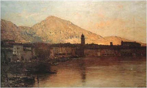 Bartolomeo Bezzi Sole cadente sul lago di Garda China oil painting art